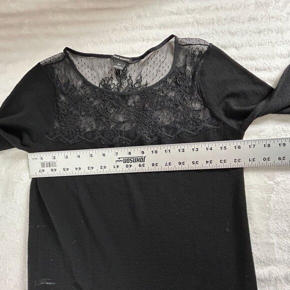 Club Monaco Womens Black Lace Insert Sweater Small Pullover 3/4 Sleeve Casual - Picture 6 of 7